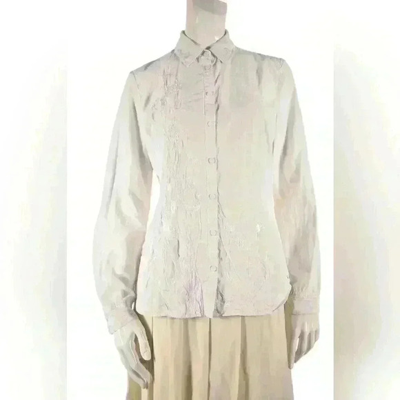1990s ESCADA SPORT White Silk Cotton Floral Embroidered  Victorian Blouse M - Picture 1 of 7